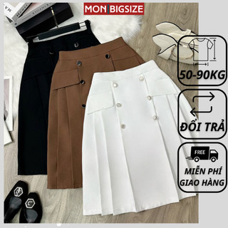 Chân váy bigsize nữ đi chơi sang chảnh kiểu 6 nút xếp ly chất cotton lạnh MON big size 50 - 90kg