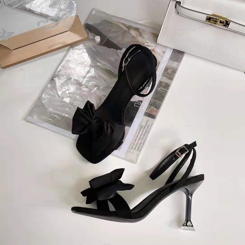 Giày sandanl cao gót nữ 7p thời trang mũi vuông phối nơ cực xinh