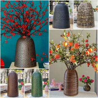 Bình hoa dáng chuông to đại gốm mộc Bát Tràng cao 30 cm decor trang trí phòng khách cắm cành hoa Tết