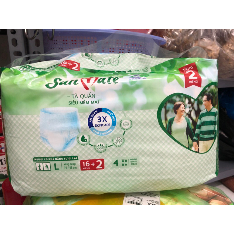 Tã Quần người già Sunmate gói lớn size M18/L16/XL14