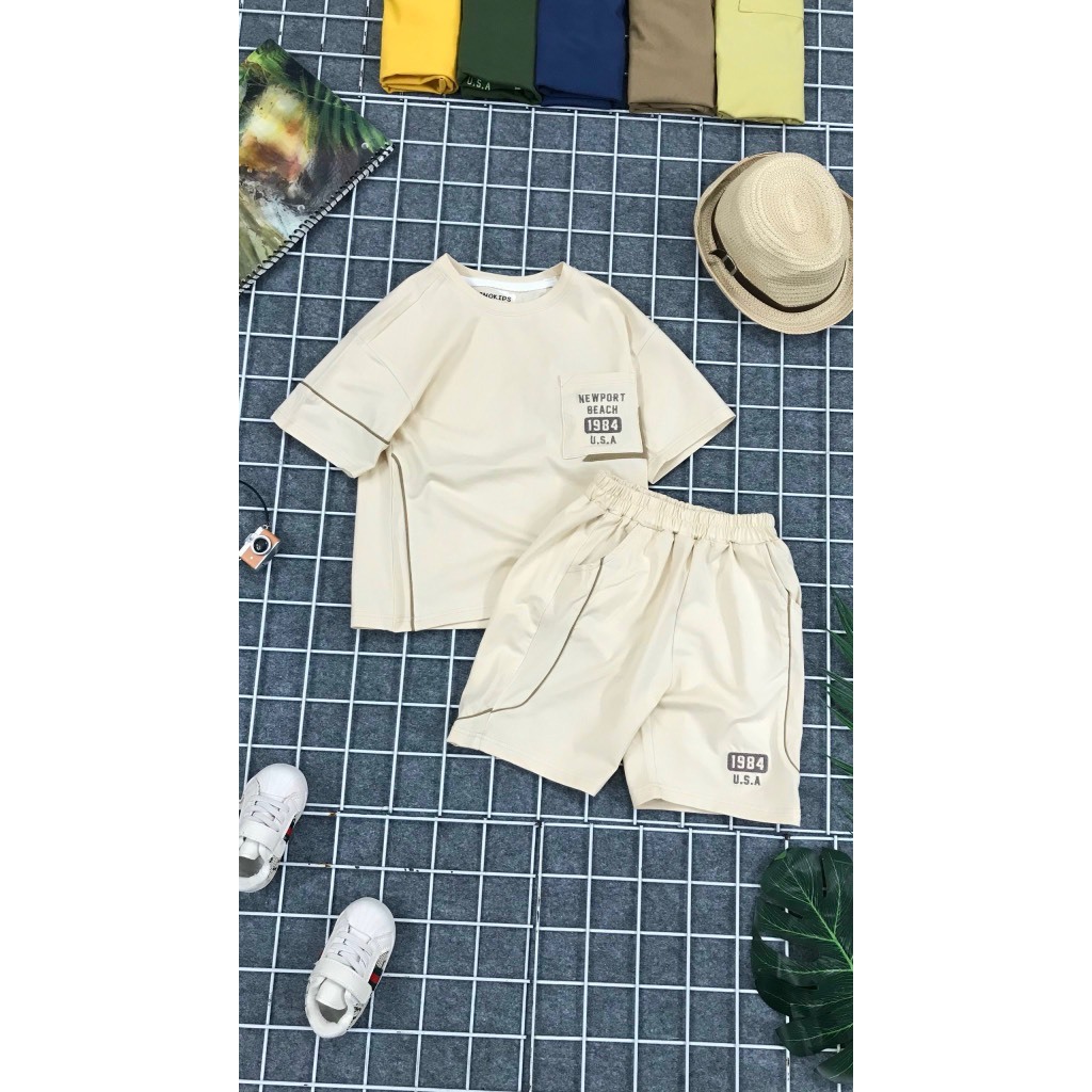 Bộ đùi cotton bé trai Nanokid chữ thêu sang xịn size 10-30kg