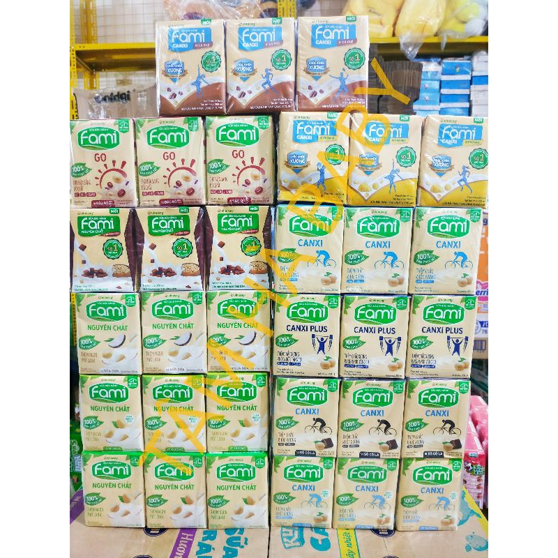 Vỉ sữa Fami nguyên chất Fami canxi các vị ( Vỉ 6 hộp x 200ml ) sữa dừa,đường đen,đậu đỏ,cà phê,socola,canxi plus,phô mai