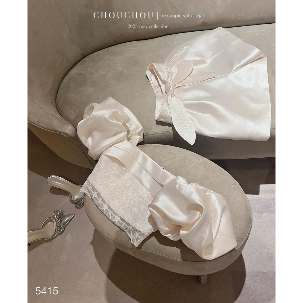 Sét áo phối ren kem quần phối nơ tôn dáng sang chảnh