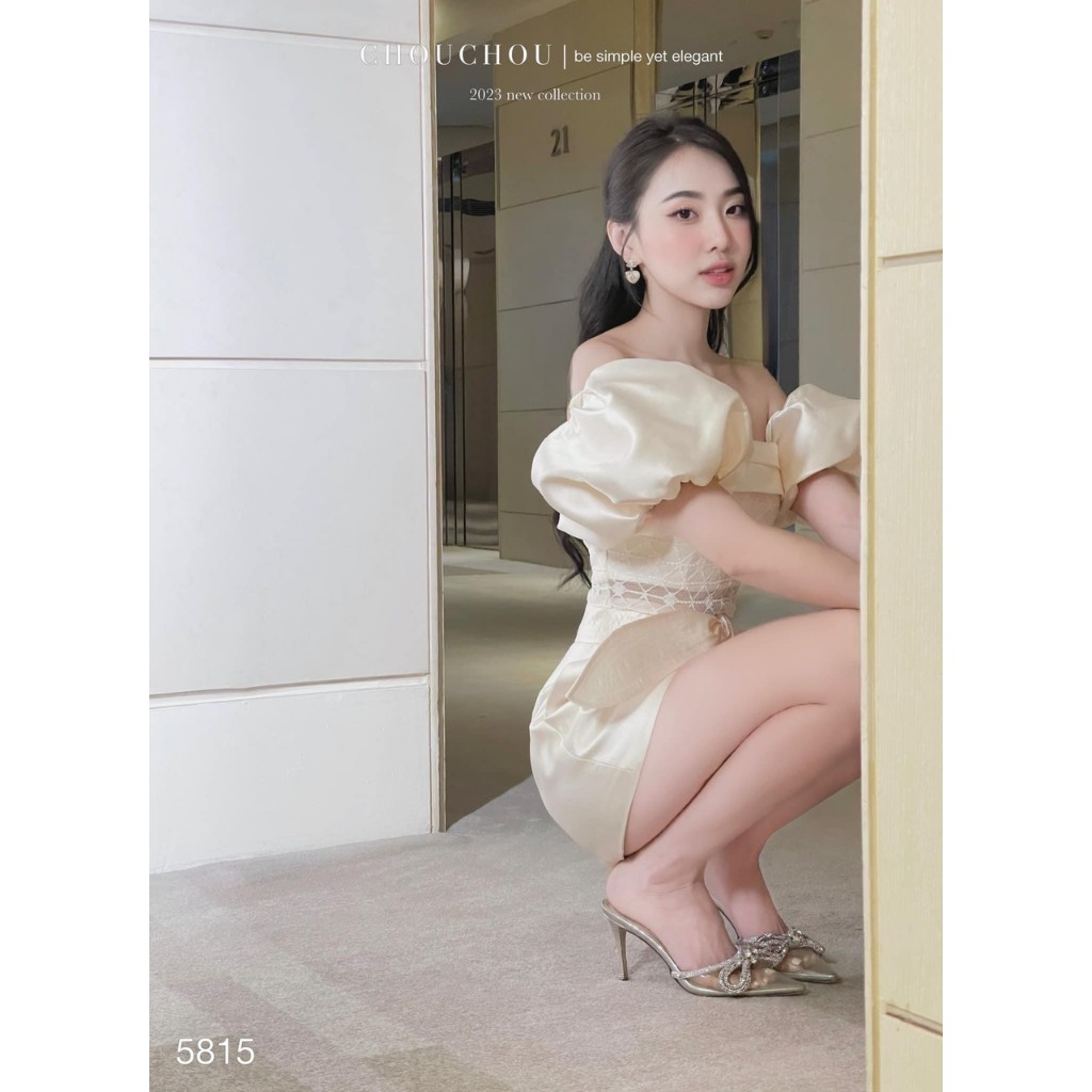 Sét áo phối ren kem quần phối nơ tôn dáng sang chảnh