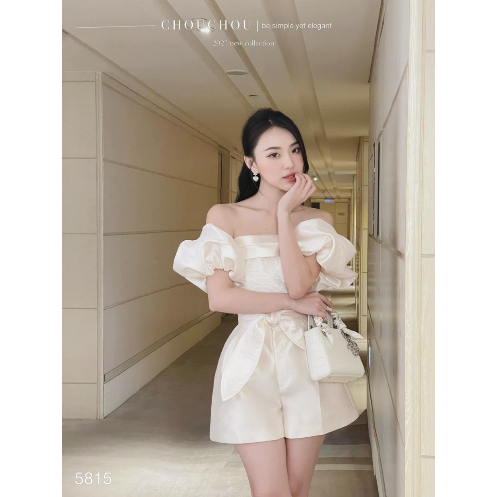 Sét áo phối ren kem quần phối nơ tôn dáng sang chảnh