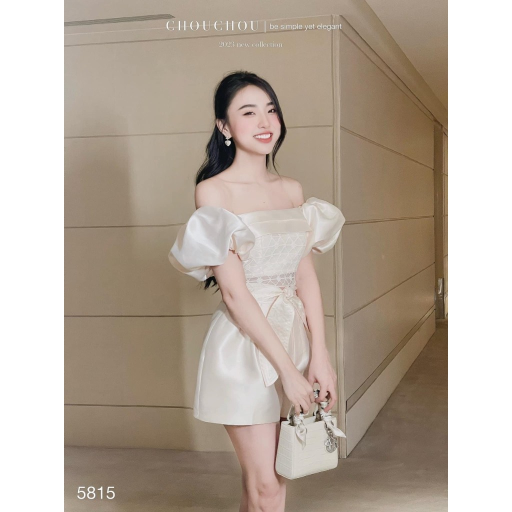 Sét áo phối ren kem quần phối nơ tôn dáng sang chảnh