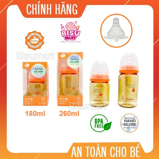 Bình sữa cổ rộng wesser, bình sữa nano silver pesu cho bé 180ml - 260ml
