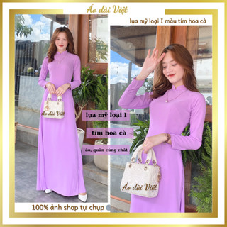 Áo dài màu tím nhạt hoa cà trơn truyền thống giáo viên may sẵn lụa mỹ loại 1 cao cấp mềm mịn mát
