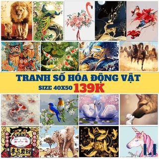 Tranh tô màu theo số động vật có khung size 40x50 - Tranh sơn dầu số hóa LIM Art