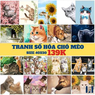Tranh sơn dầu số hoá có khung LIM Art - Tranh tô màu theo số mèo