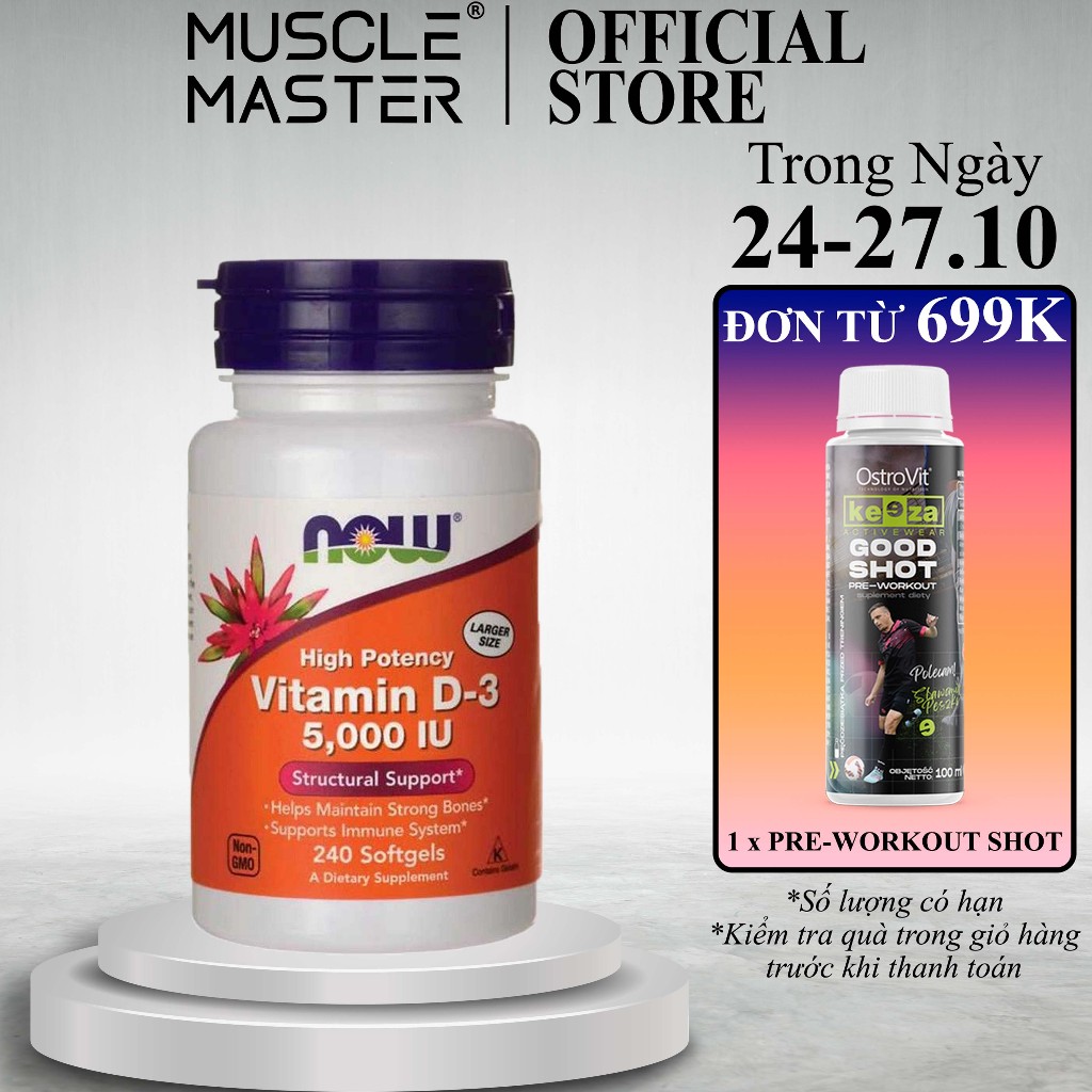 Thực Phẩm Bổ Sung Vitamin D3 Tăng Sức Đề Kháng, Săn Chắc Xương NOW Vitamin D3 5000IU 240 Viên