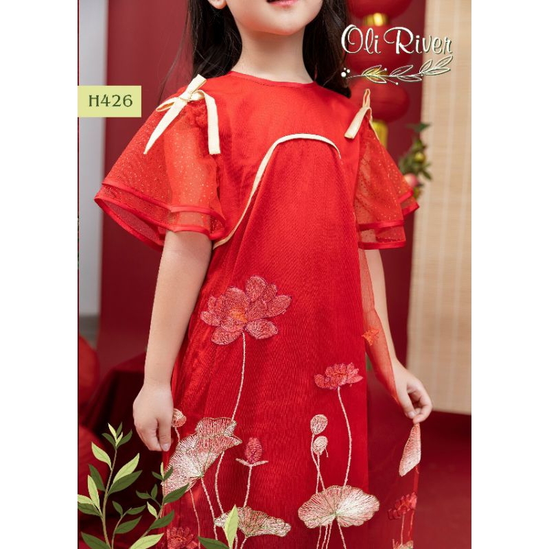 Áo Dài Tết XUÂN THỊNH VƯỢNG 4 TÀ chất voan tơ phối phi lụa haivanco cho bé từ 10 đến 40 kg mềm mại và thoáng mát