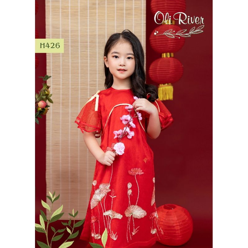 Áo Dài Tết XUÂN THỊNH VƯỢNG 4 TÀ chất voan tơ phối phi lụa haivanco cho bé từ 10 đến 40 kg mềm mại và thoáng mát