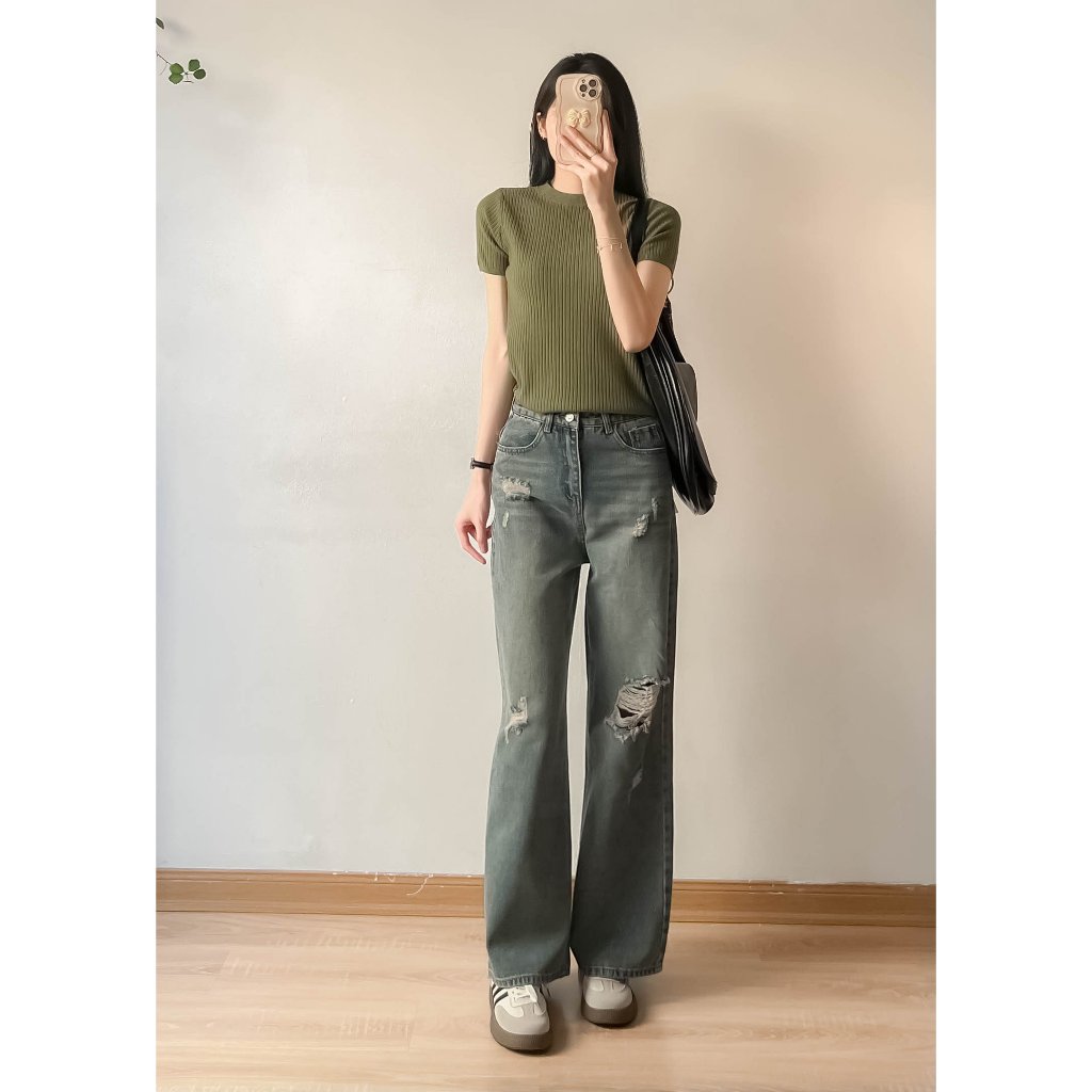 Áo len gân cộc tay cổ tròn nhiều màu thời trang - Retrostyle - Aolencoctay3029_P0K45