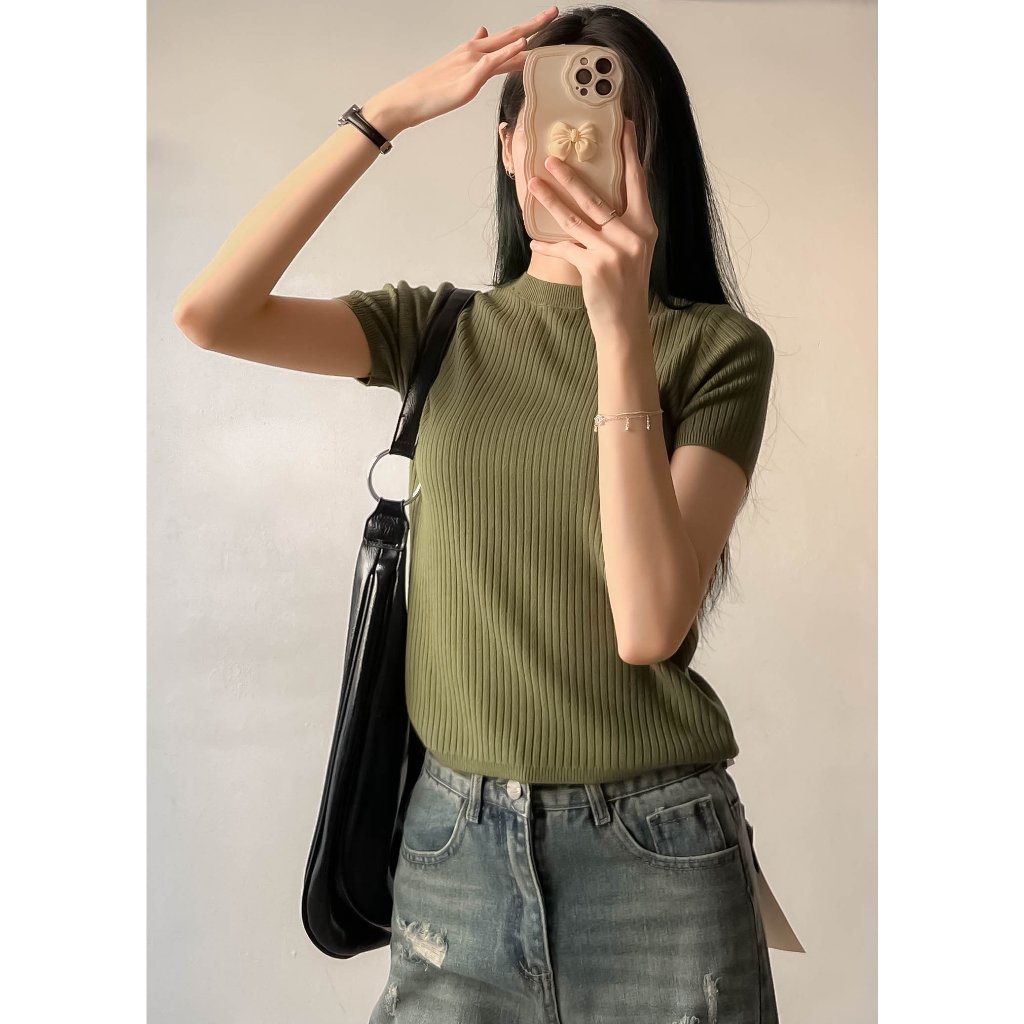 Áo len gân cộc tay cổ tròn nhiều màu thời trang - Retrostyle - Aolencoctay3029_P0K45