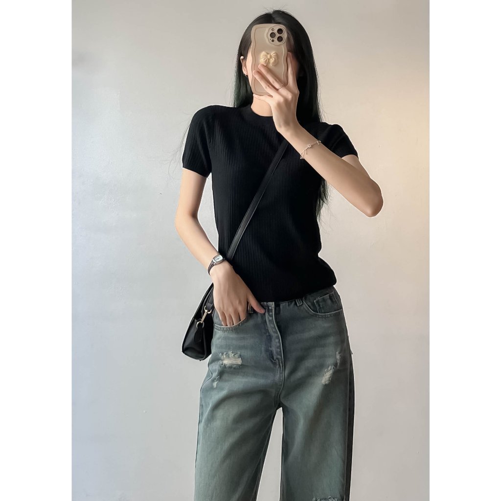 Áo len gân cộc tay cổ tròn nhiều màu thời trang - Retrostyle - Aolencoctay3029_P0K45