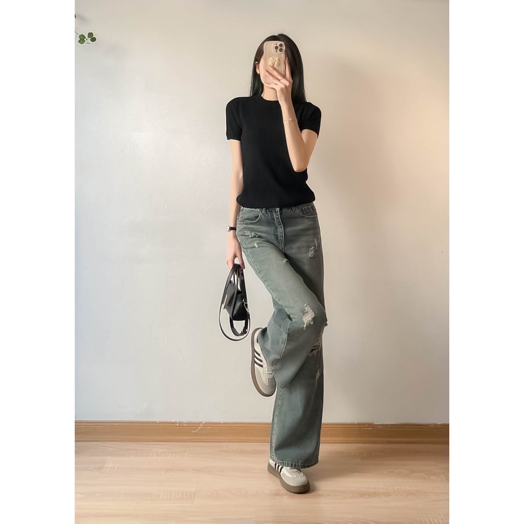 Áo len gân cộc tay cổ tròn nhiều màu thời trang - Retrostyle - Aolencoctay3029_P0K45