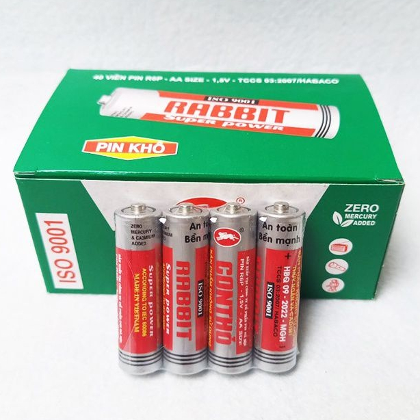 Sỉ 40 viên pin khô AA con thỏ 1,5V dùng trong đồ dùng điện tử.