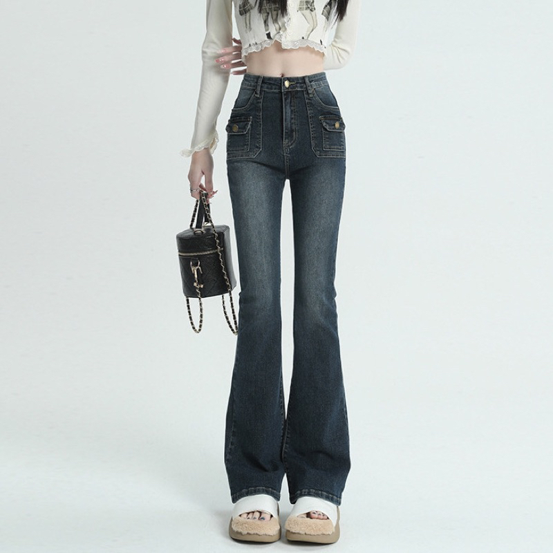 Quần jeans nữ ống loe,chất bò co giãn,cạp cao hack dáng-Minxy shop