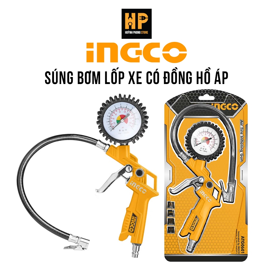 Súng bơm lớp ô tô có đồng hồ đo áp Total-TAT11601, Ingco-ATG0601