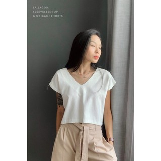 Áo cổ tim trắng- Áo linen-Áo basic