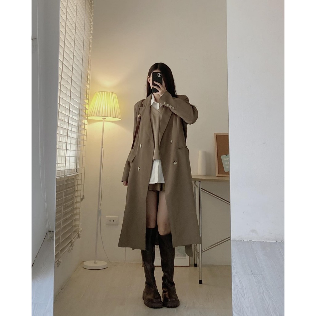 Áo vest dáng dài kèm đai buộc eo phong cách Hàn Quốc Maia 1267