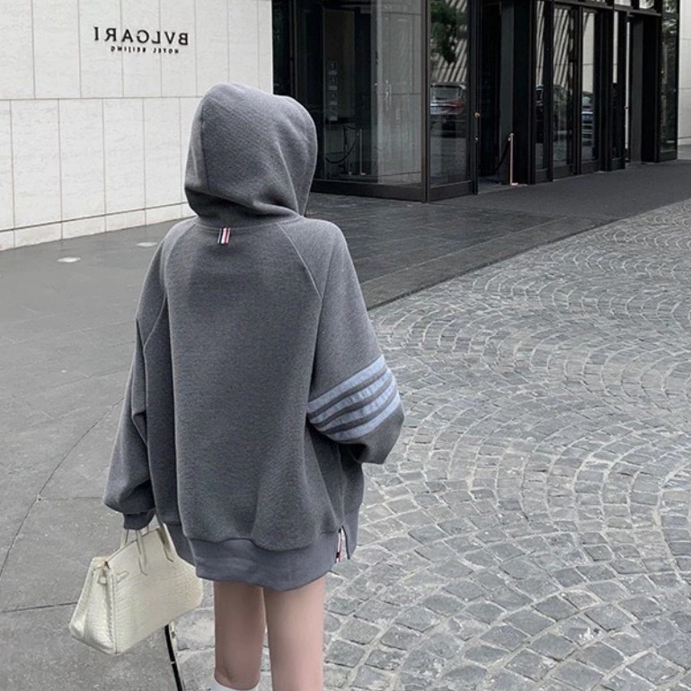 Áo Khoác Hoodie THOM 2 Lớp Khóa Kéo Dáng Rộng Nam Nữ , Áo Khoác THOM Nỉ Túi Thom 4 Vạch Ngang Tay M61