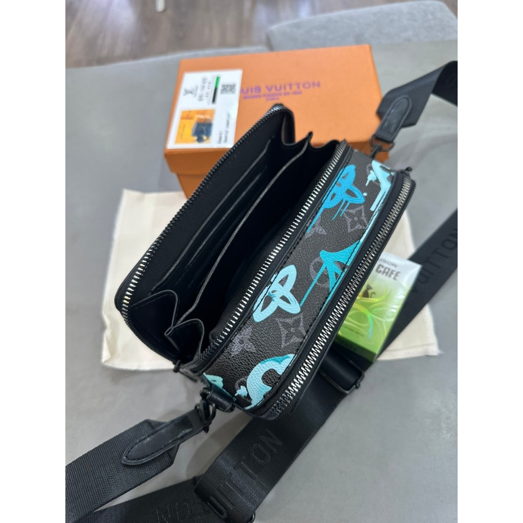 Túi đeo chéo hộp vuông L.V graffity thời trang nam trẻ trung