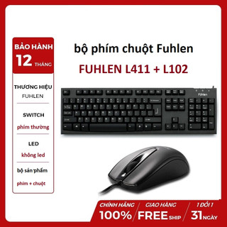Combo bộ bàn phím Fuhlen L411, chuột Fuhlen L102. Tặng bàn di chuột