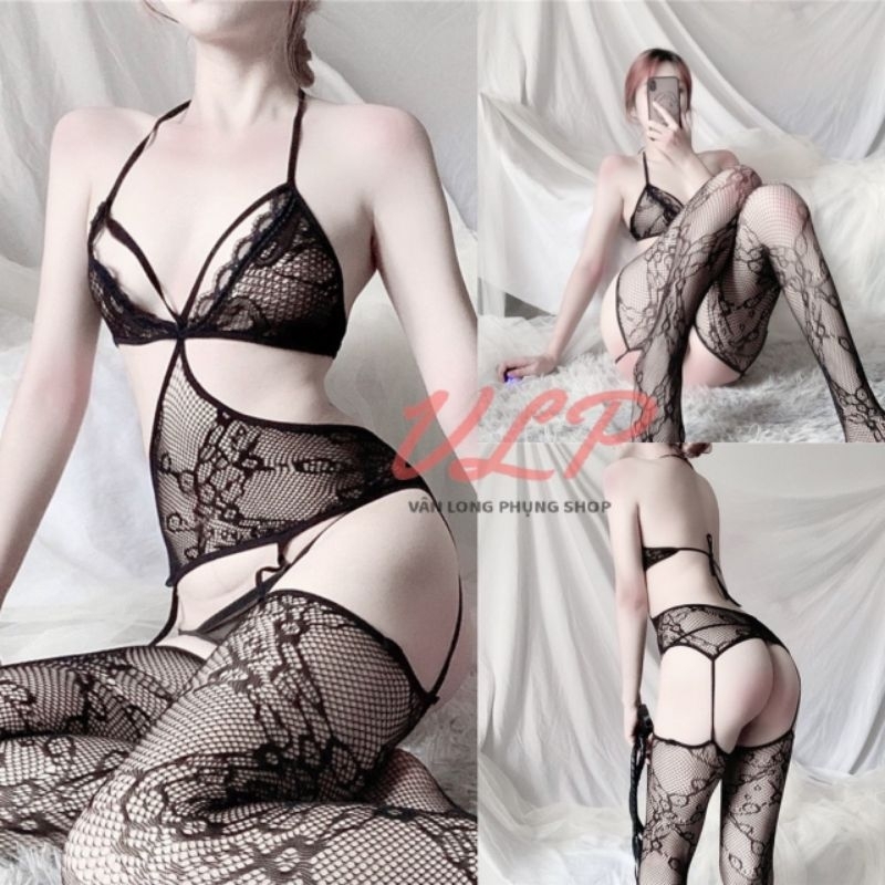 _DN110_Bộ đồ ngủ body lưới liền thân hở eo siêu co giãn