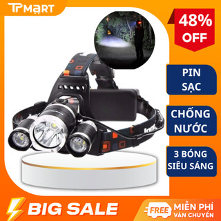Đèn pin 5 bóng siêu sáng, Đèn pin đội đầu 3 bóng pin sạc