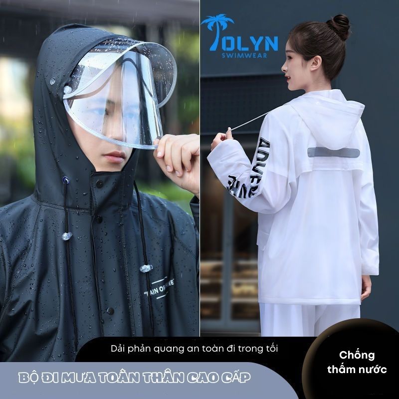 Áo mưa bộ người lớn nam nữ thể thao chống thấm nước TOLYN Bộ quần áo mưa cao cấp siêu nhẹ thời trang KP091
