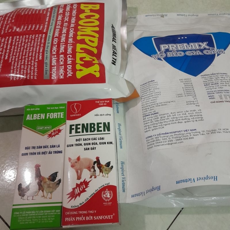 Tẩy giun: Fenben; Alben fort; Bcomplex, Vỗ béo gia cầm
