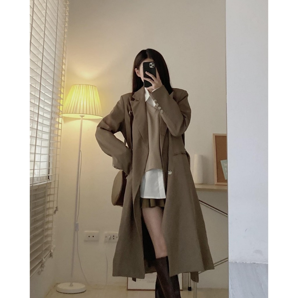 Áo vest dáng dài kèm đai buộc eo phong cách Hàn Quốc Maia 1267