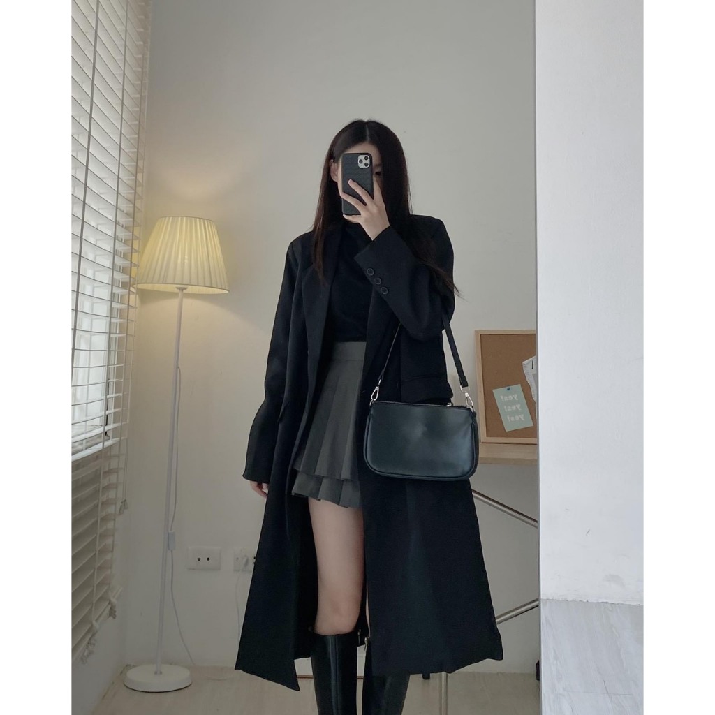 Áo vest dáng dài kèm đai buộc eo phong cách Hàn Quốc Maia 1267