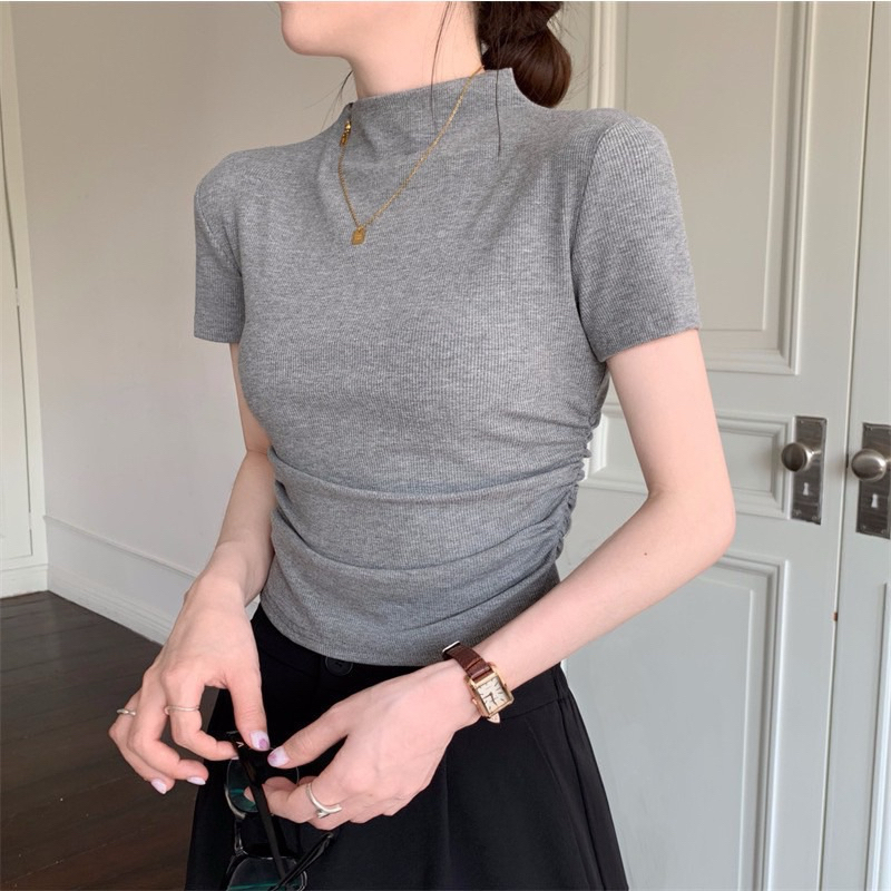 ÁO THUN NGẮN TAY CROPTOP CỔ LỌ NHẸ THÔI LN113 | BigBuy360 - bigbuy360.vn