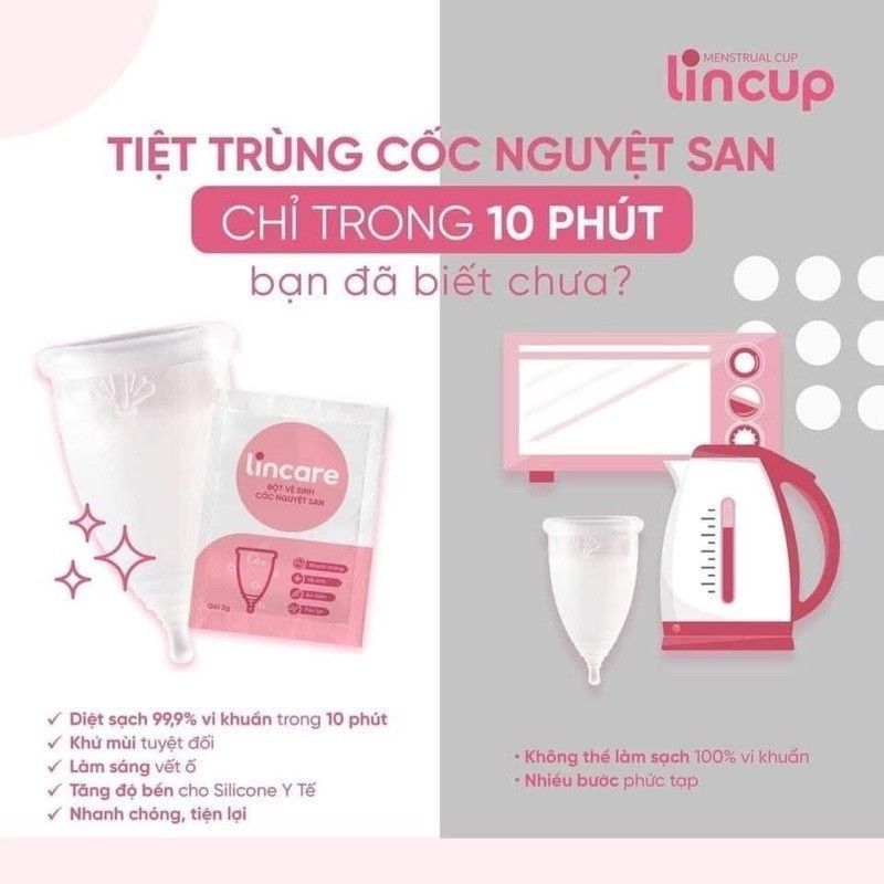 Bột tiệt trùng cốc nguyệt san Lincare hộp 12 gói