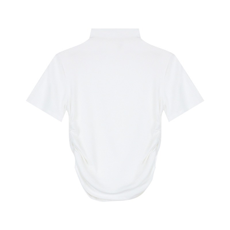 Áo Croptop Nữ tay ngắn cổ lọ nhún eo Vạt Bầu Ôm Body, Áo Thun Croptop Kiểu Sexy 3A18