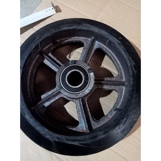 Bánh gang đúc cao su đặc siêu tải đk 25cm lắp bi 6205