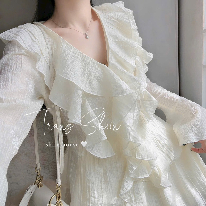 Set áo tay loe bèo ngực + chân váy xòe