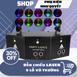 Đèn chiếu LASER 9 lỗ vũ trường cảm biến âm thanh - Đèn LED sân khấu hàng nhập cao cấp