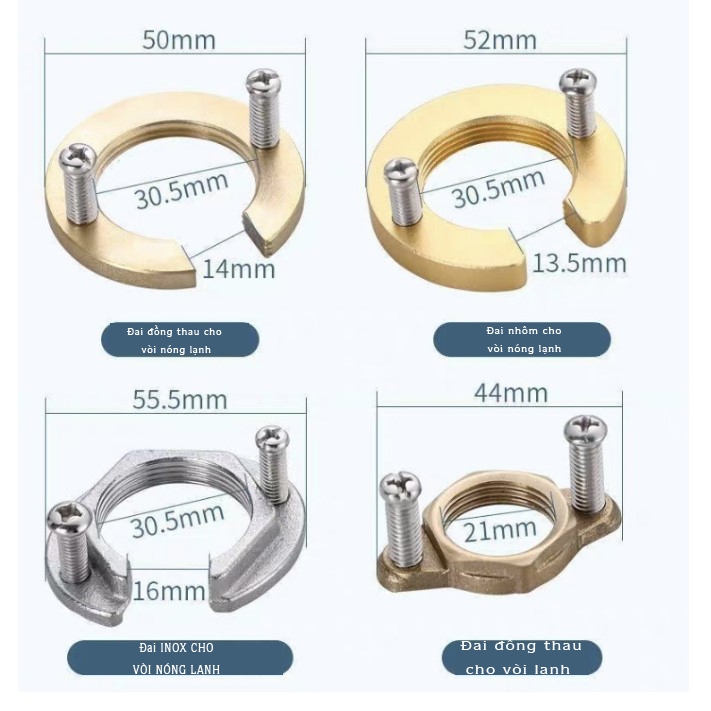 Đai Ốc xiết chân vòi nước chậu chậu bếp,lavabo giúp chốt gia cố cho vòi chất liệu đồng thau
