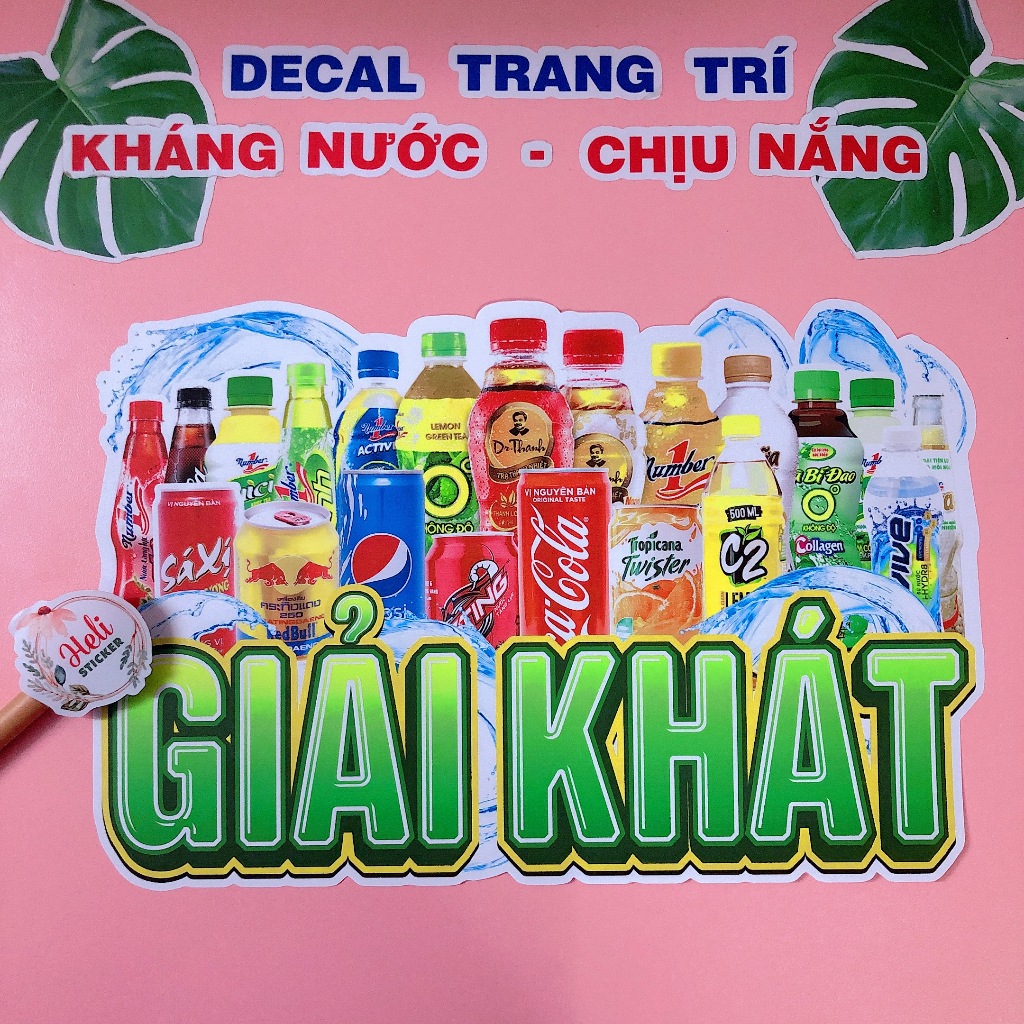 Decal Trang Trí GIẢI KHÁT ✨ Hình Dán Decor Quán Nước, Trà Sữa, Cà Phê, Sinh Tố, Nước Ép - Sticker Kháng Nước, Cắt Sẵn.