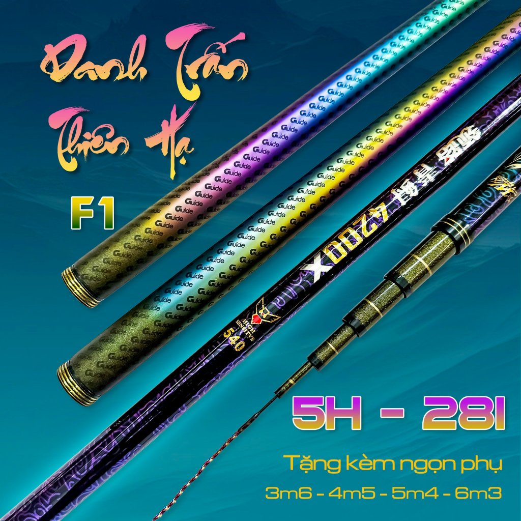 Cần câu tay Danh Chấn Thiên Hạ 5H - 28i, cần câu đơn câu đài danh chấn 5H, tặng kèm ngọn