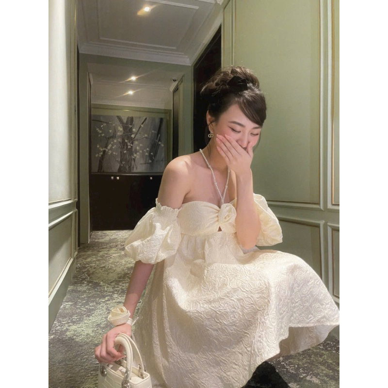 NPLUS| ĐẦM LUNA DÁNG BBD XOÈ VẢI GẤM HOA NỔI