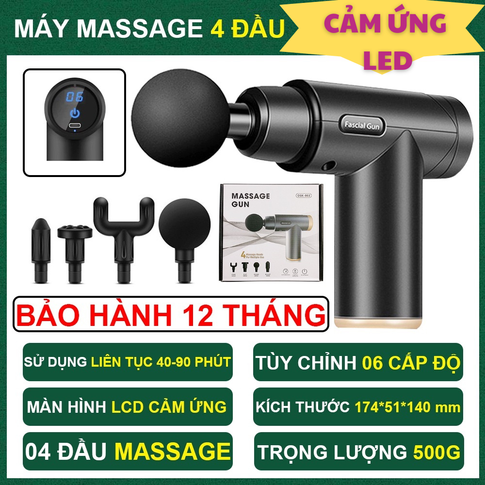 Máy massage đấm lưng cầm tay đa năng  Sung mát xa cổ vai gáy giảm co cứng cơ với 4 đầu và 6 chế độ