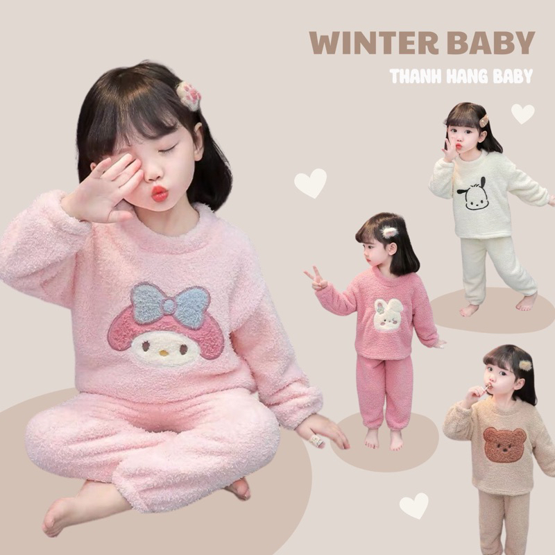 Bộ nỉ cho bé gái, bộ quần áo trẻ em Thanh Hằng Baby 11kg - 28kg