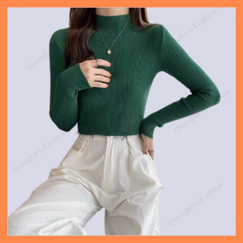 Áo len tăm nữ cổ 3 phân, áo len tăm dài tay