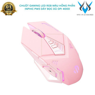 Chuột gaming có dây 7d inphic pw5 hộp đen bản slient không tiếng click - dpi 4800 cực nhạy phụ kiện 1986
