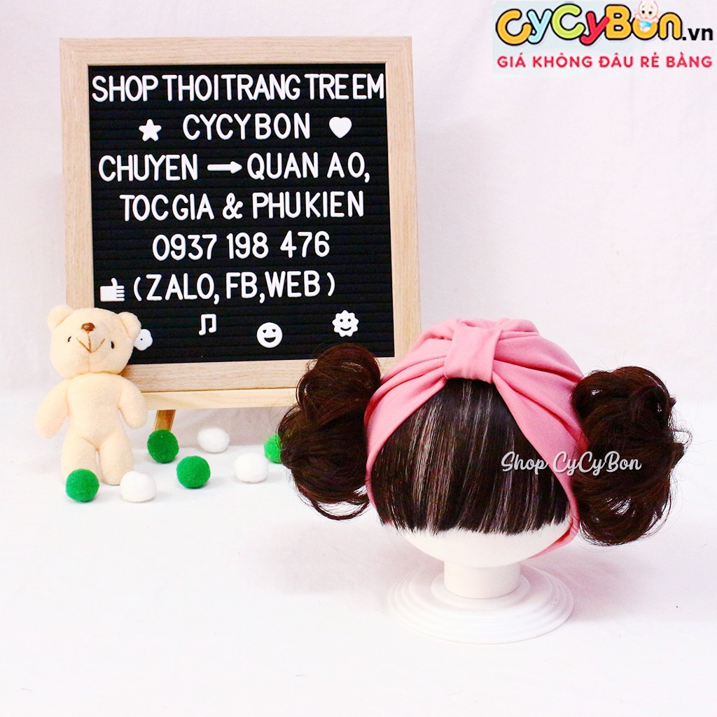 Mũ Nón Turban Cho Bé Gái Màu Hồng Ruốc Nút Kèm Tóc Mái Và Búi 2 Bên - Có Size Từ Sơ Sinh